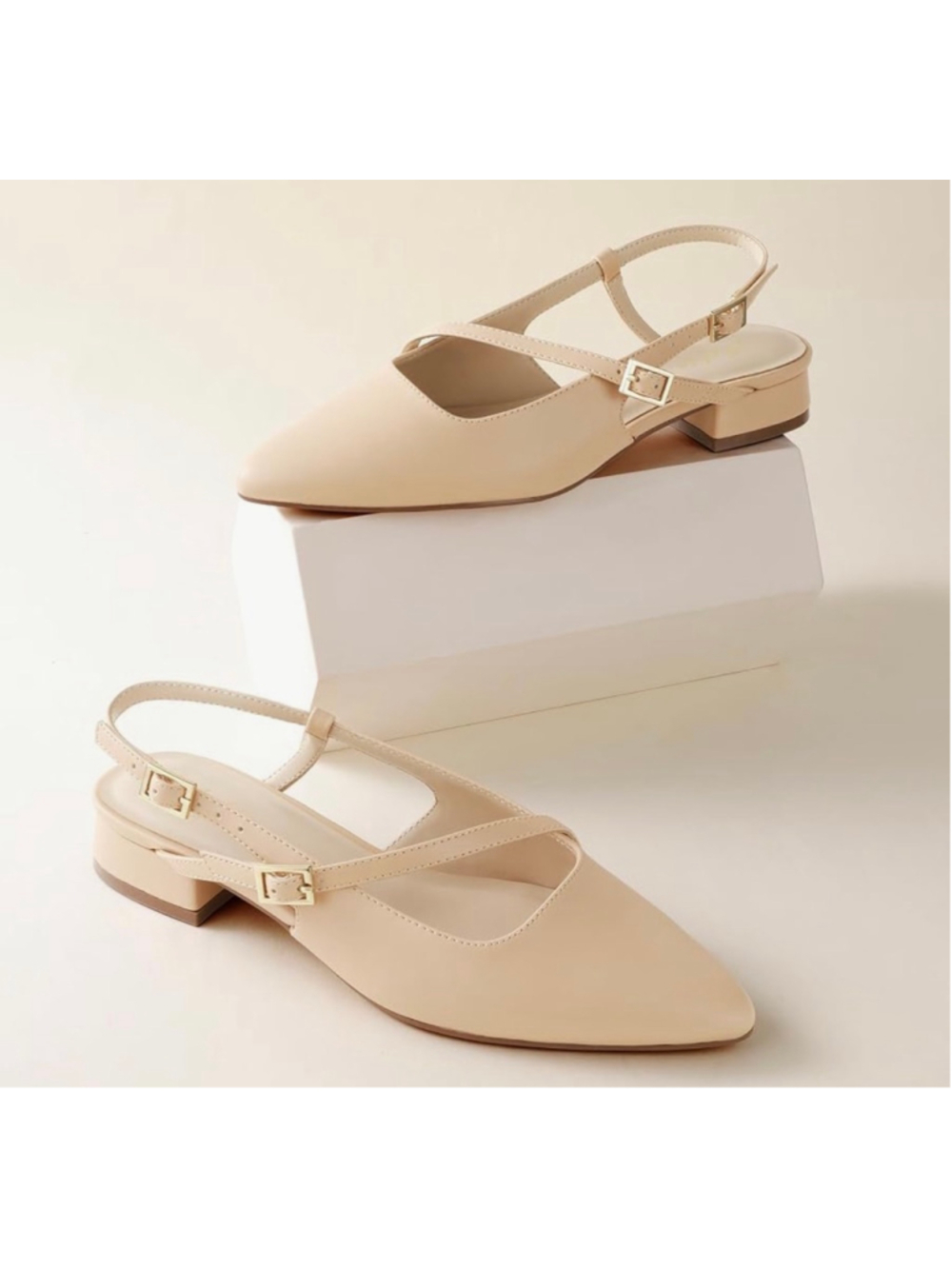 NEW Slingback Low Heels Closed Pointed Toe Ankle Strap Memory Foam 9.5 - Picture 3 of 9